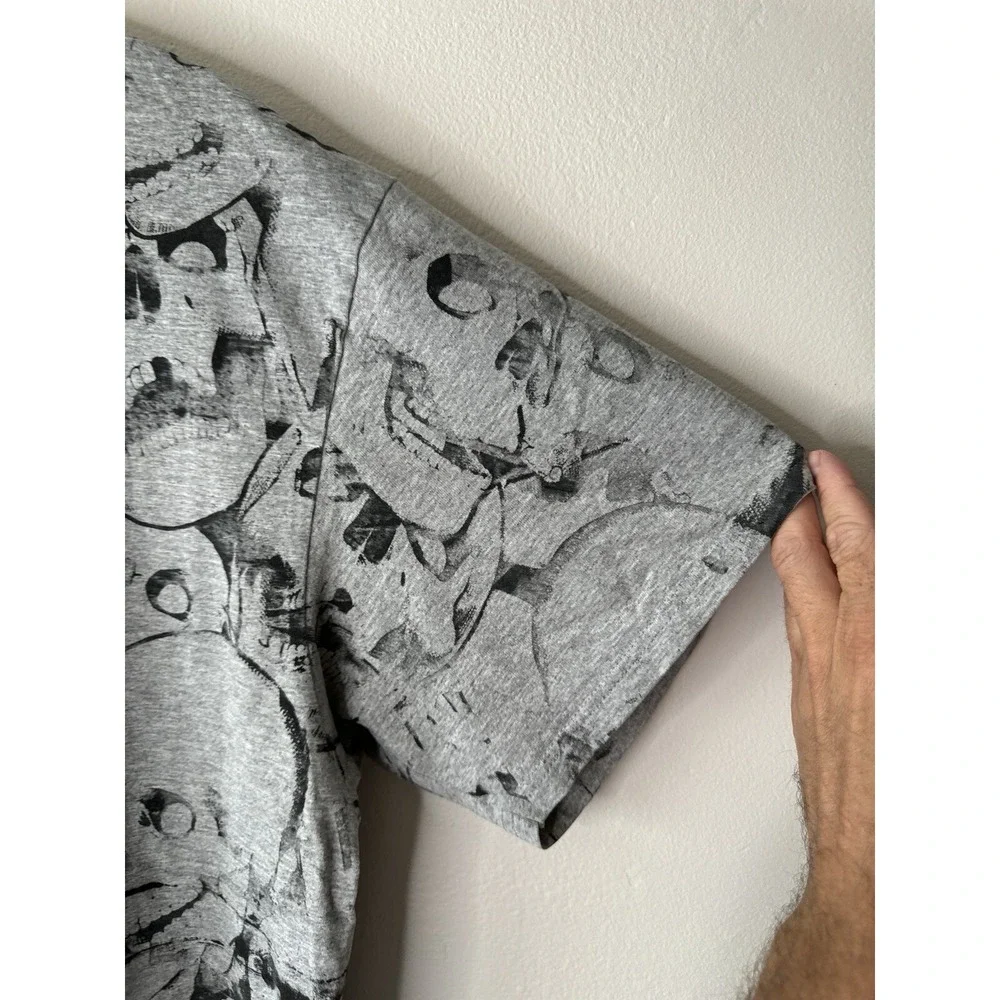 Vintage Nike Skull All Over Print AOP T Shirt Y2K XL Grey